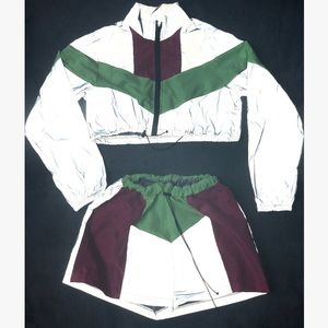 Reflective Long Sleeve CropTop Jacket & Shorts Set